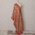 Red & Multicolor Checkered Woven Synthetic Brocade Dupatta, Festive Ethnic Stole, 245X85 CMS, India-D22384