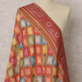 Red & Multicolor Checkered Woven Synthetic Brocade Dupatta, Festive Ethnic Stole, 245X85 CMS, India-D22384
