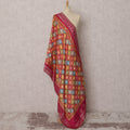 Pink & Multicolor Checkered Woven Synthetic Brocade Dupatta, Festive Ethnic Stole, 240X80 CMS, India-D22385