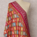Pink & Multicolor Checkered Woven Synthetic Brocade Dupatta, Festive Ethnic Stole, 240X80 CMS, India-D22385