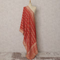 Red & Gold Chevron Woven Synthetic Brocade Dupatta, Elegant Ethnic Stole, 225X90 CMS, India-D22386
