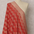 Red & Gold Chevron Woven Synthetic Brocade Dupatta, Elegant Ethnic Stole, 225X90 CMS, India-D22386