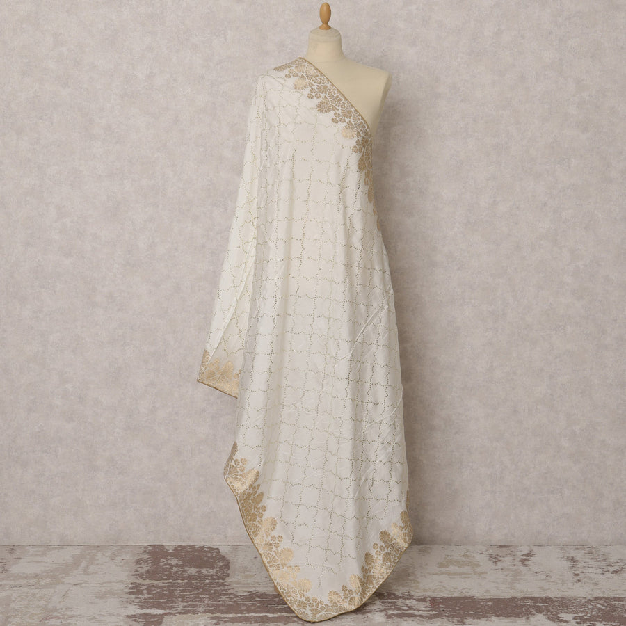 Ivory & Gold Geometric Woven Synthetic Brocade Dupatta, Elegant Ethnic Stole, 225X95 CMS, India-D22387