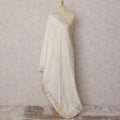 Ivory & Gold Wave Pattern Woven Synthetic Brocade Dupatta, Elegant Ethnic Stole, 225X95 CMS, India-D22388