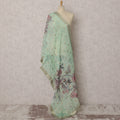 Light Green & Multicolor Floral Embroidered Synthetic Brocade Dupatta, Gold Zari Border, 225X80 CMS, India-D22396
