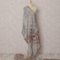 Grey & Multicolor Floral Embroidered Synthetic Brocade Dupatta, Gold Zari Border, 220X80 CMS, India-D22397