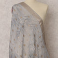Grey & Multicolor Floral Embroidered Synthetic Brocade Dupatta, Gold Zari Border, 220X80 CMS, India-D22397