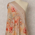 Beige Floral Print Synthetic Brocade Dupatta, Zari Woven Border, 215X80 CMS, India-D22399