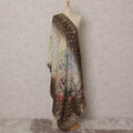 Brown Multicolor Abstract Print Synthetic Brocade Dupatta, Zari Polka Motifs, 220X95 CMS, India-D22400
