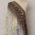 Brown Multicolor Abstract Print Synthetic Brocade Dupatta, Zari Polka Motifs, 220X95 CMS, India-D22400
