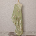 Light Green Gold Floral Woven Synthetic Brocade Dupatta, Zari Border, 225X80 CMS, India-D22402