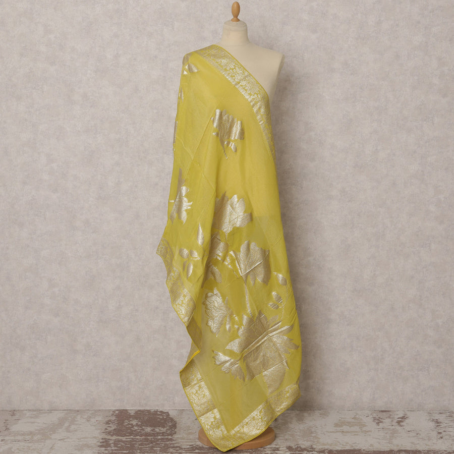 Yellow Brocade Floral Woven Dupatta, 225X80 CMS, India-D22404