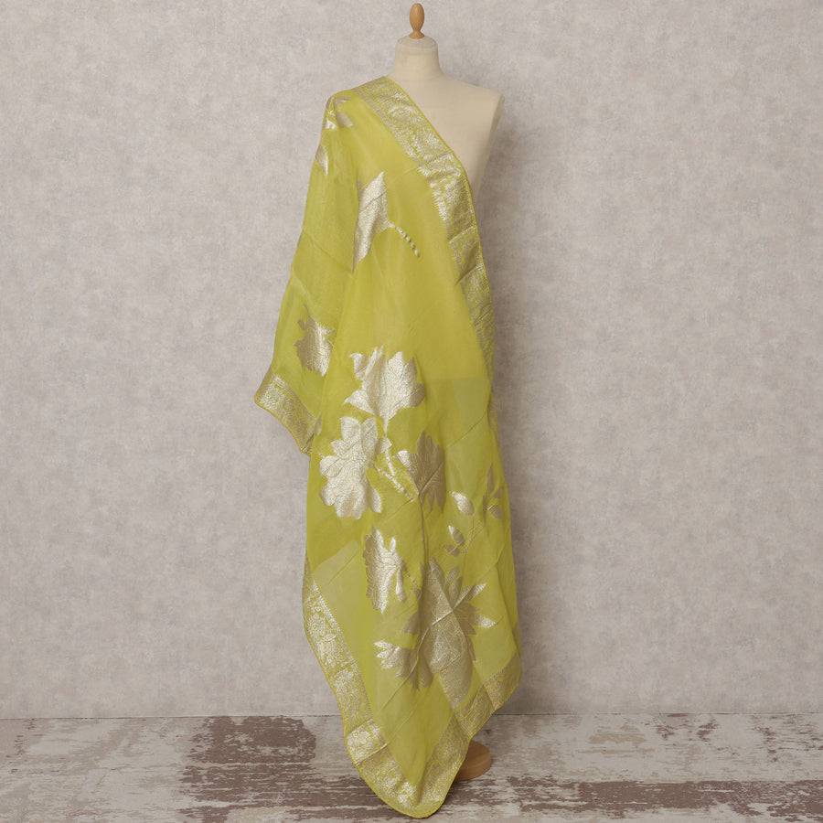 دوباتا منسوجة من قماش بروكيد أصفر خردلي، مقاس 230×80 سم، الهند - D22407