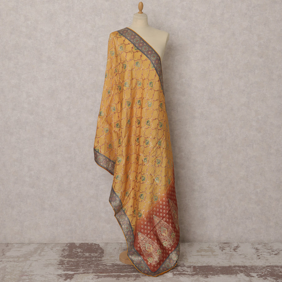 Mustard Yellow Brocade Geometric Floral Woven Dupatta, 240X85 CMS, India-D22410