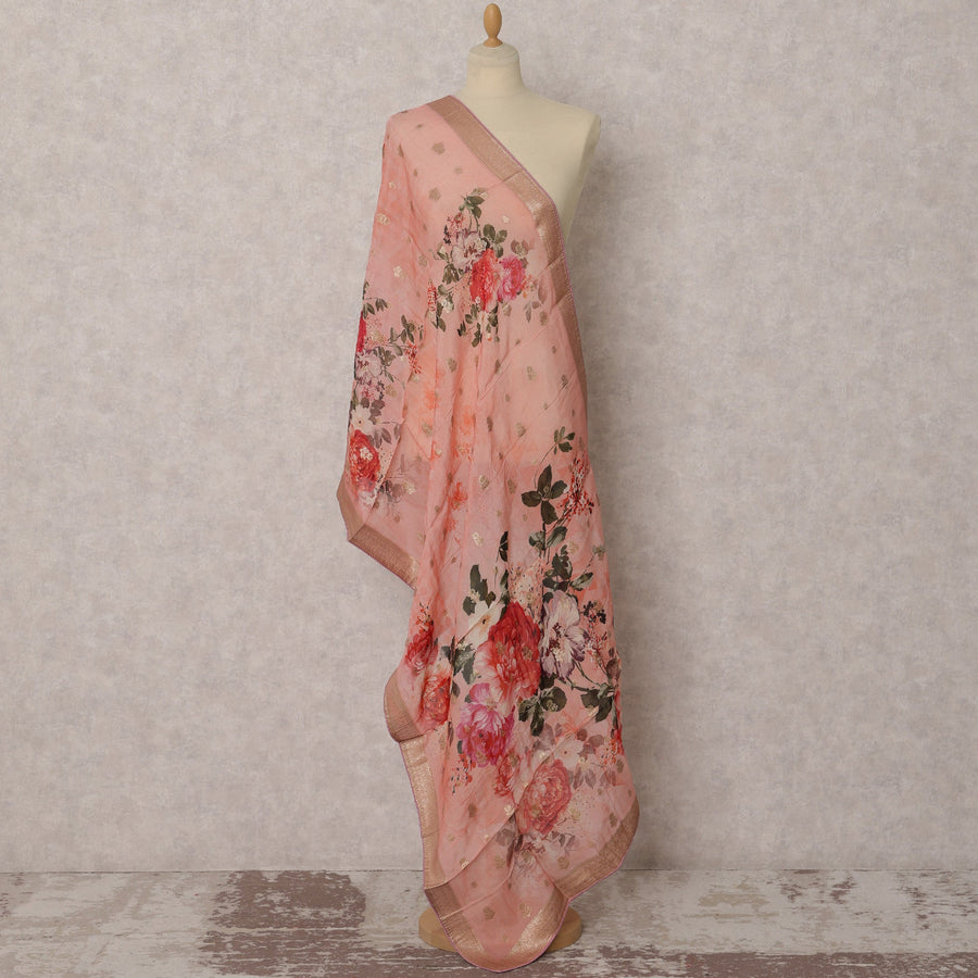 دوباتا من قماش بروكيد صناعي بطبعة زهور الخوخ، 220×80 سم، الهند - D22411