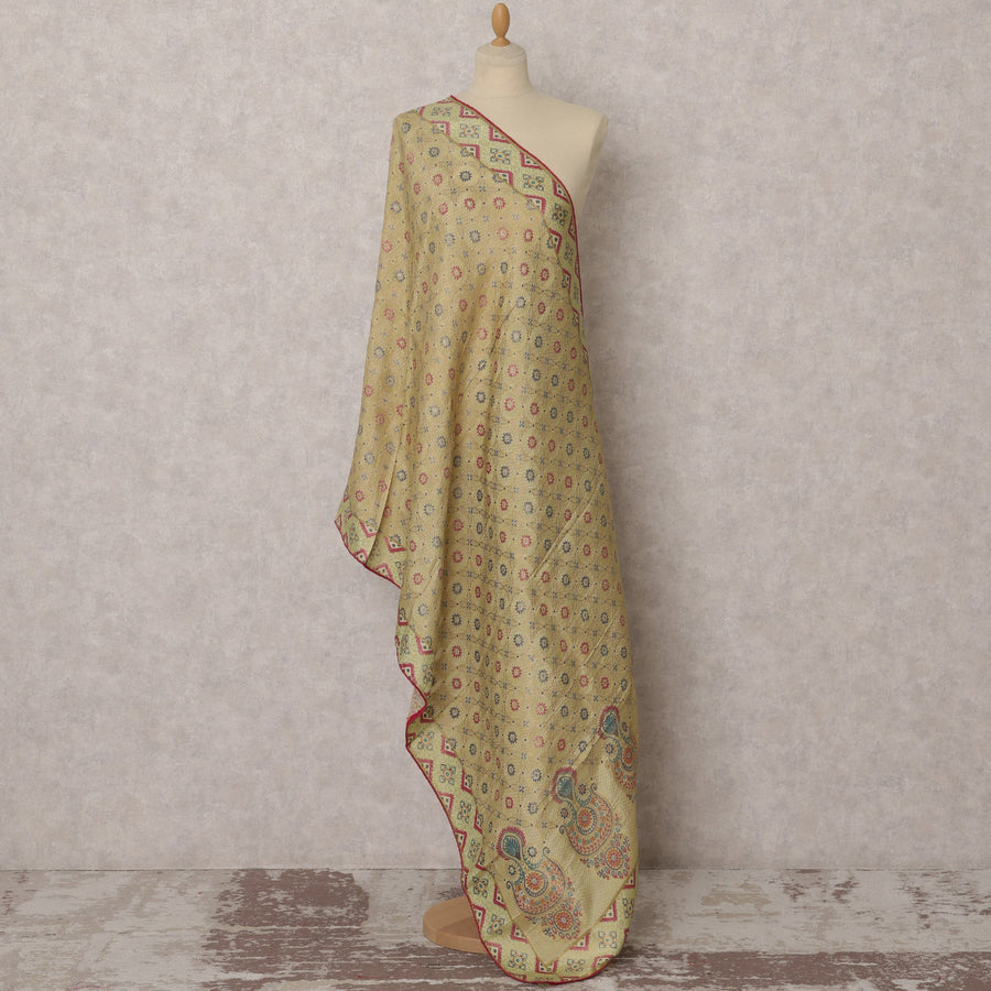 Beige Multicolor Woven Paisley Silk Brocade Dupatta, 235X85 Cms, India-D22413