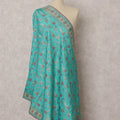 Aqua Blue Floral Woven Paisley Silk Brocade Dupatta, 235X85 Cms, India-D22415