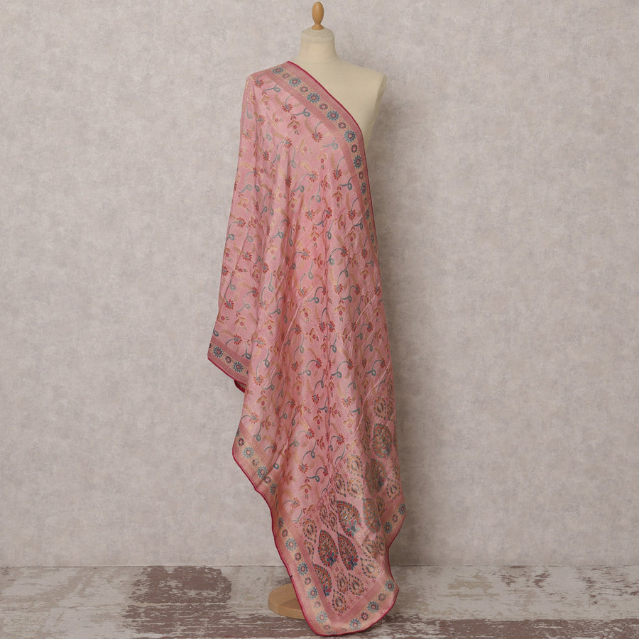 دوباتا حرير منسوج بنقشة زهور وردية، 235×85 سم، الهند - D22417