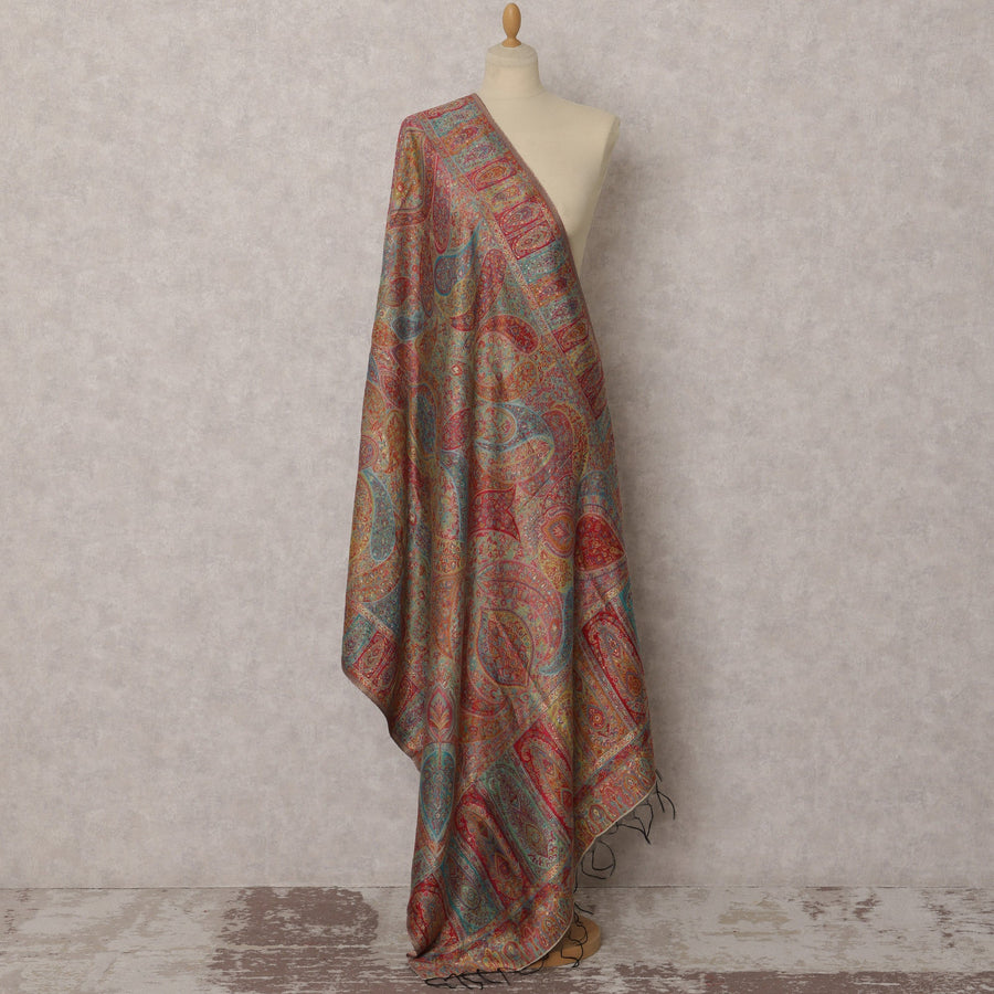 دوباتا حرير قطني منسوج بنقشة بيزلي متعددة الألوان، 240×95 سم، الهند - D22419