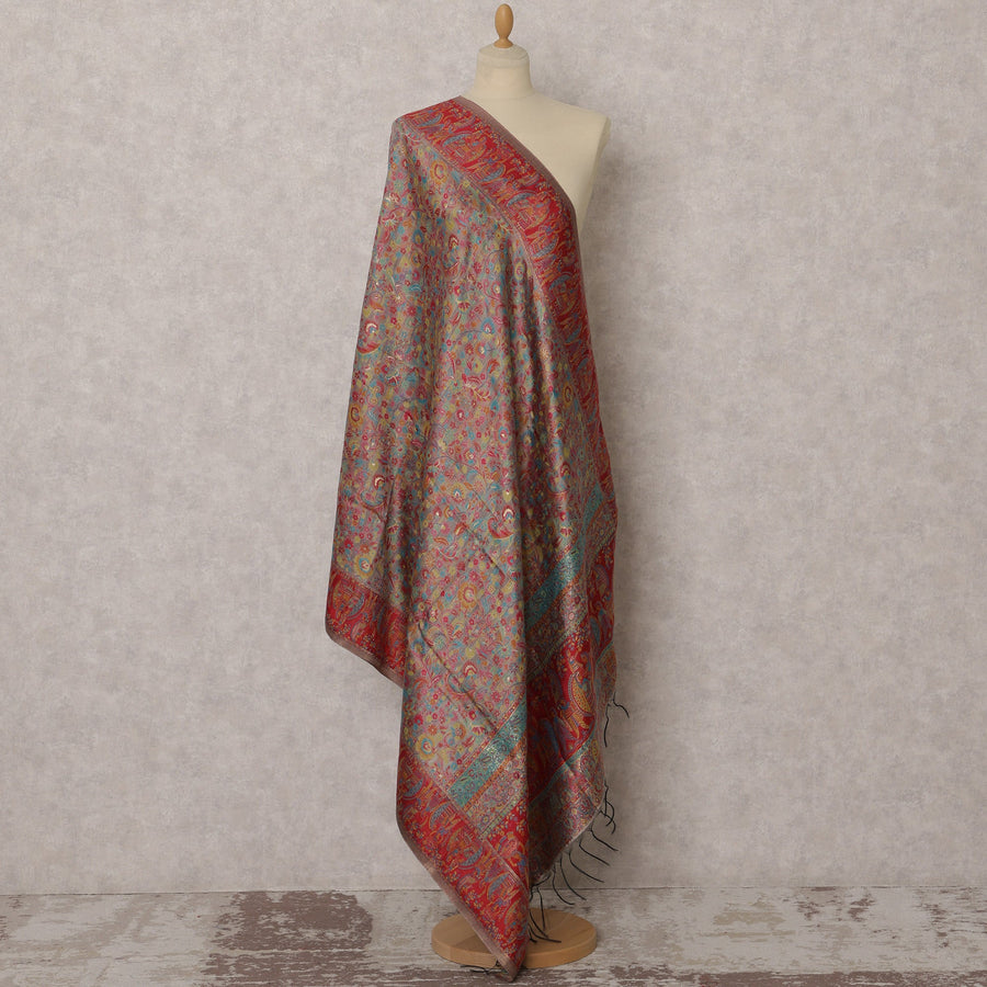 دوباتا حرير قطني منسوج بنقشة بيزلي متعددة الألوان، أحمر، 240×95 سم، الهند - D22421