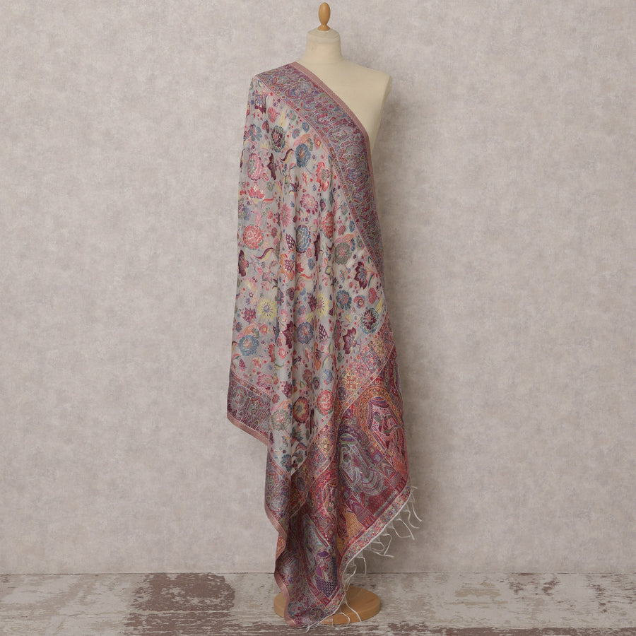 دوباتا من الحرير القطني المنسوج بنقشة زهور متعددة الألوان، بيج، 240×95 سم، الهند - D22422