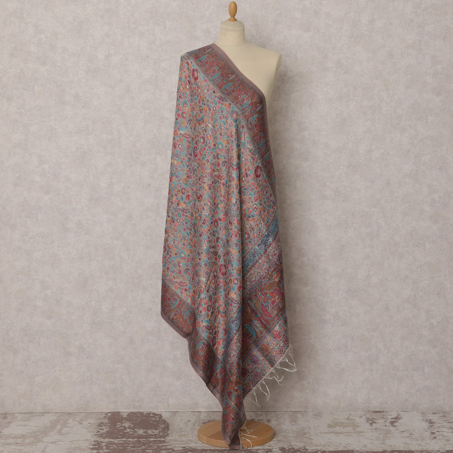 Brown Multicolor Paisley Woven Cotton Silk Dupatta, 240X95 Cms, India-D22423