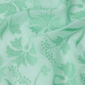 Mint Green Leaf Motif Embroidery Cotton Voile Fabric, All-Over Thread Work Design, 110 Cms Width, Made in India-D22588