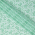 Mint Green Leaf Motif Embroidery Cotton Voile Fabric, All-Over Thread Work Design, 110 Cms Width, Made in India-D22588