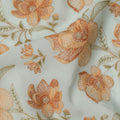 قماش فوال قطني مطرز بأزهار باللون الأخضر النعناعي البرتقالي، بتفاصيل خيطية كاملة، عرض 110 سم، صنع في الهند - D22590