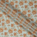 قماش فوال قطني مطرز بأزهار باللون الأخضر النعناعي البرتقالي، بتفاصيل خيطية كاملة، عرض 110 سم، صنع في الهند - D22590