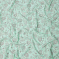Mint Green Floral Embroidery Cotton Voile Fabric, All-Over Grey Thread Work Detailing, 110 Cms Width, Made in India-D22592