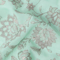 Mint Green Floral Embroidery Cotton Voile Fabric, All-Over Grey Thread Work Detailing, 110 Cms Width, Made in India-D22592