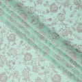 Mint Green Floral Embroidery Cotton Voile Fabric, All-Over Grey Thread Work Detailing, 110 Cms Width, Made in India-D22592