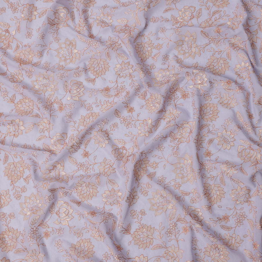 قماش فوال قطني مطرز بزهرة اللافندر، بتفاصيل خيط الخوخ، عرض 110 سم، صنع في الهند - D22593