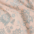 Nude Peach Floral Embroidery Cotton Voile Fabric, All-Over Sky Blue Thread Work Design, 110 Cms Width, Made in India-D22594