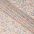 Nude Peach Floral Embroidery Cotton Voile Fabric, All-Over Sky Blue Thread Work Design, 110 Cms Width, Made in India-D22594