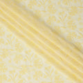 Lemon Yellow Leaf Motif Embroidery Cotton Voile Fabric, Tone-on-Tone Thread Work Design, 110 Cms Width, Made in India-D22595