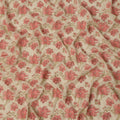 Beige Red Floral Embroidery Cotton Voile Fabric, All-Over Thread Work Design, 110 Cms Width, Made in India-D22597