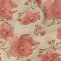 Beige Red Floral Embroidery Cotton Voile Fabric, All-Over Thread Work Design, 110 Cms Width, Made in India-D22597