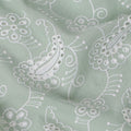 Sage Green Paisley Embroidery Cotton Voile Fabric, White Thread Work with Floral Accents, 110 Cms Width, Made in India-D22599
