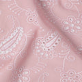 Dusty Pink Paisley Embroidery Cotton Voile Fabric, White Thread Work with Floral Motifs, 110 Cms Width, Made in India-D22601
