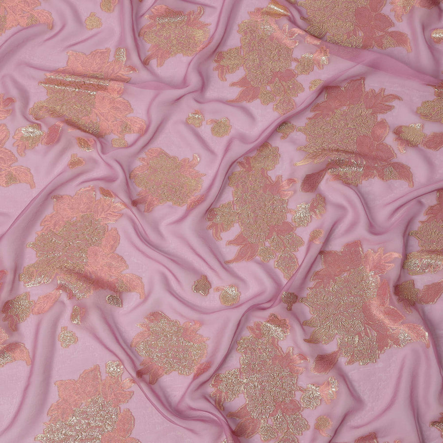 قماش شيفون حريري بتصميم لوركس معدني زهري أرجواني، عرض 110 سم، صنع في كوريا الجنوبية - D22629