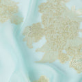 Mint Blue Floral Metallic Lurex Design Silk Chiffon Fabric, 110 Cms Width, Made in South Korea-D22631