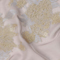 Beige Floral Metallic Lurex Design Silk Chiffon Fabric, 110 Cms Width, Made in South Korea-D22632