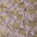 Dusty Lavender Floral Metallic Lurex Rose Design Silk Chiffon Fabric, 110 Cms Width, Made in South Korea-D22636