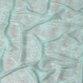 Aqua Green Iridescent Linear Metallic Lurex Design Silk Chiffon Fabric, 110 Cms Width, Made in South Korea-D22639