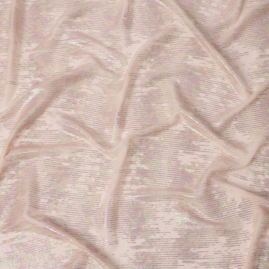 قماش شيفون حريري بتصميم خطي لامع لامع بلون وردي باهت، عرض 110 سم، صنع في كوريا الجنوبية - D22640
