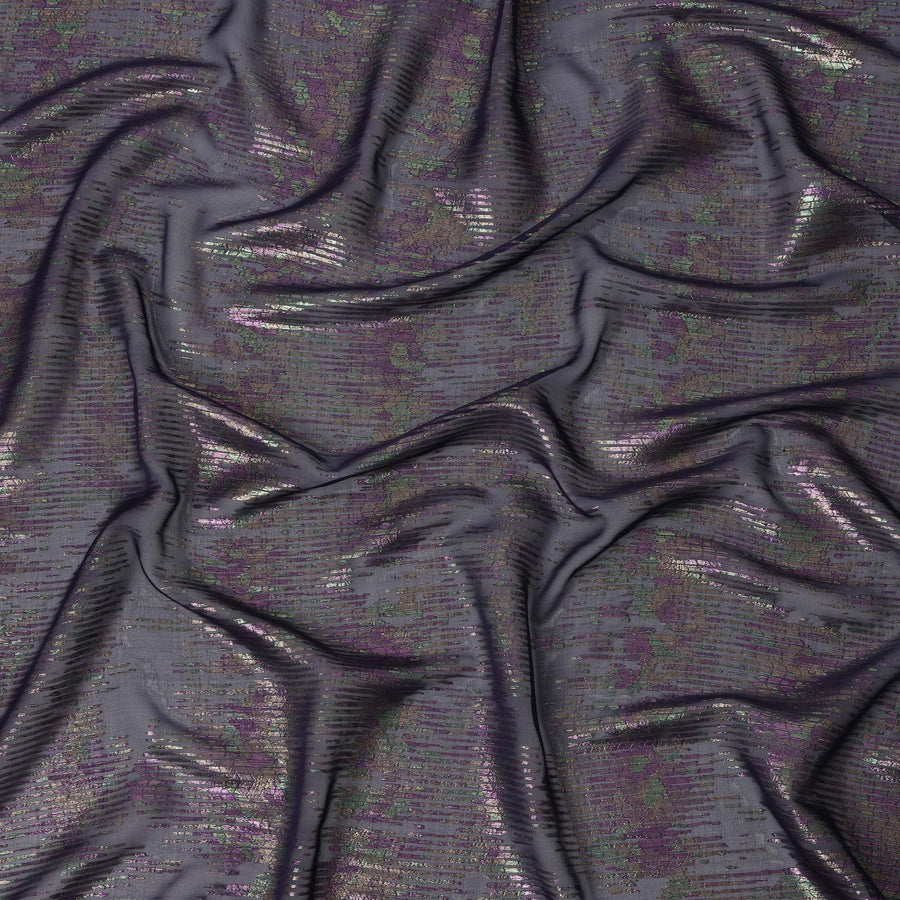 قماش شيفون حريري بتصميم خطي معدني لامع أزرق داكن، عرض 110 سم، صنع في كوريا الجنوبية - D22642