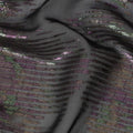 Jet Black Iridescent Linear Metallic Lurex Design Silk Chiffon Fabric, 110 Cms Width, Made in South Korea-D22644