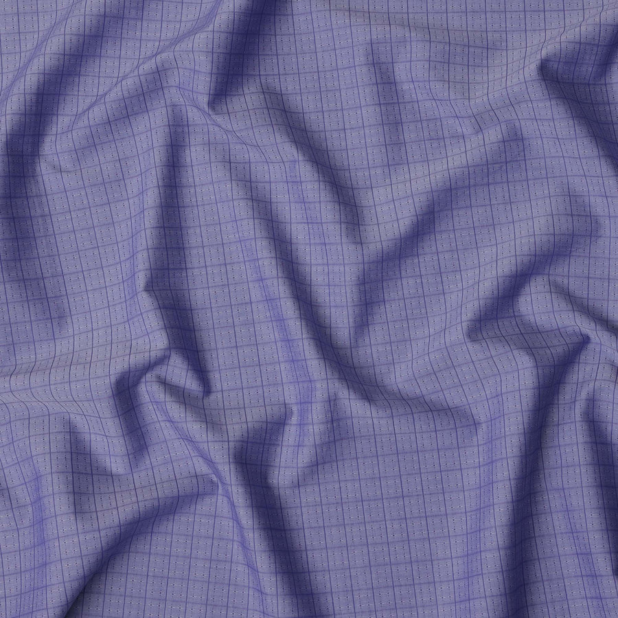 قماش قميص من مزيج القطن بتصميم مربعات شبكية رفيعة باللون الأزرق اللافندر، عرض 140 سم، صنع في اليابان - D22786